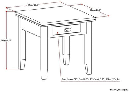 SIMPLIHOME Artisan SOLID WOOD 21 inch Wide Square Transitional End Side Table in Black for the Living Room and Bedroom