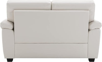 Morden Fort Faux Leather Chair and Loveseat Set, Modern Luxury Furniture with Removable and Easy to Clean Cushions, Skin-Friendly Wide Arm for Living Room Apartment Office Lounge, White