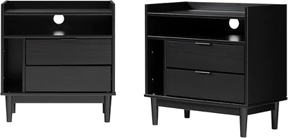 Walker Edison Blythe Mid-Century Modern Tray-Top Storage Nightstands Set of 2 Black