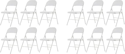 12 Pack White Folding Chairs with Padded Seats, Portable Stackable Foldable Chairs for Indoor and Outdoor, Commercial Seat with Metal Frame for Events Office Wedding Party, 330lbs Capacity