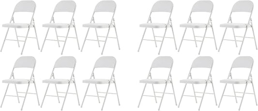 12 Pack White Folding Chairs with Padded Seats, Portable Stackable Foldable Chairs for Indoor and Outdoor, Commercial Seat with Metal Frame for Events Office Wedding Party, 330lbs Capacity