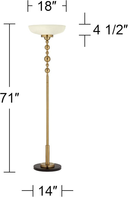 Possini Euro Design Summit Light Blaster Modern Torchiere Floor Lamp 71" Tall Warm Gold Metal Frosted White Glass Shade Decor for Living Room Reading Bedroom Bedside Office Family House Home