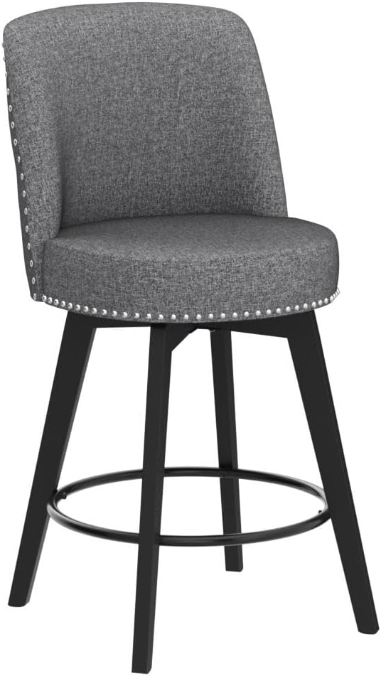 MINCETA Bar Stools Set of 2, 26 Inch Upholstered Barstools with High Back and Footrest, Swivel Counter Height Barstools for Kitchen Island Home Bar Gray