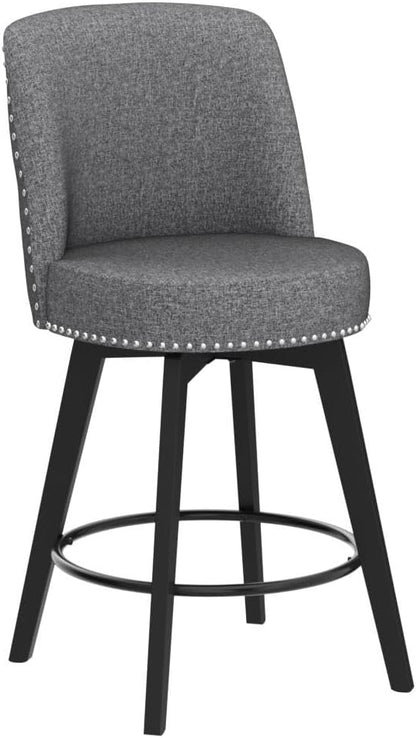 MINCETA Bar Stools Set of 2, 26 Inch Upholstered Barstools with High Back and Footrest, Swivel Counter Height Barstools for Kitchen Island Home Bar Gray