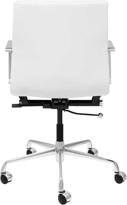 Laura Davidson Furniture SOHO II Ribbed Office Chair - Mid Back Desk Chair, Ergonomically Designed with Arm Rest & Swivel, Made of Faux Leather, White, Computer Chair