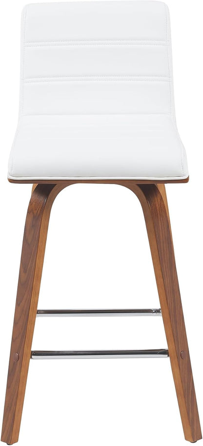 Vienna Modern Counter Height Swivel Bar Stool with Snow White Faux Leather Seat and Walnut Finished Wood Frame Set of 4