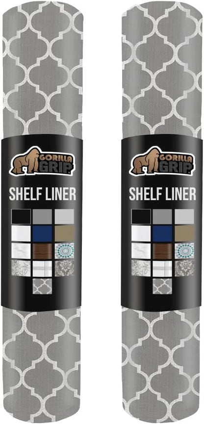 GORILLA GRIP Slip Resistant Drawer and Shelf Liner 2 Pack, Non Adhesive Water Resistant, Easy Clean and Trim, Smooth Surface Liners for Kitchen Cabinet Shelves Drawers Pantry 12 IN x 10 FT, White Gray