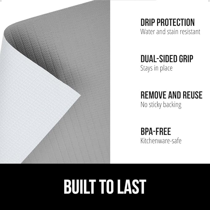 GORILLA GRIP DripGuard Shelf Liner, Non Adhesive Drawer and Kitchen Cabinet Protector, Slip Resistant BPA Free Smooth Surface Plastic Liners for Cabinets, Bathrooms, Closets, 12x120 Inch, Gray