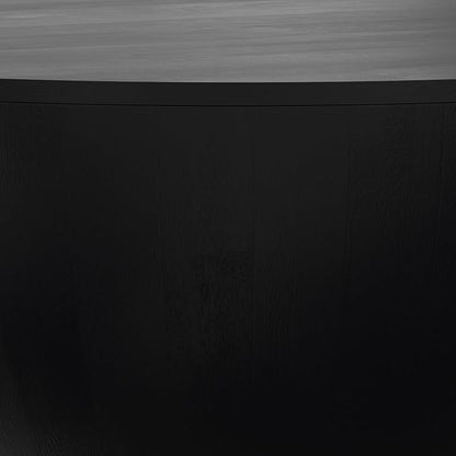 SIMPLIHOME Elmbrook Coffee Table - 34 inch Wide Solid Mango Wood Modern Industrial Round Drum Cocktail Table in Black, Sculptural Living Room Table with Low Profile Design, Assembled