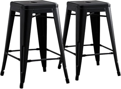AC Pacific 24” Metal Backless Barstool Set of 2 – Country Rustic Style, Lightweight & Sturdy Build, Easy Assembly – Matte Black Finish