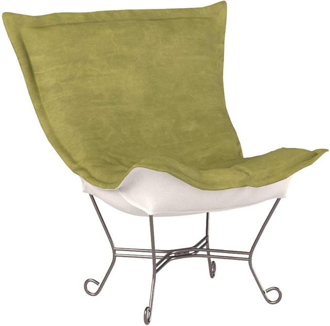 Howard Elliott Scroll Puff Rocker Seating Chair With Cover, Multipurpose Alternate Seating Butterfly Chair with Titanium Frame, Patio Furniture for Camping, Home, Indoor & Outdoor, Bella Moss