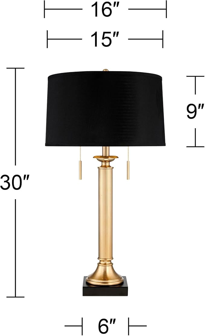 Possini Euro Design Wynne 30" Tall Traditional Glam Table Lamp with USB Ports A+C Charging Warm Gold Metal Black Drum Shade for Living Room Bedroom House Bedside Nightstand Office Reading Family