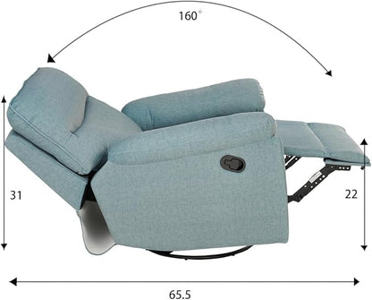 Reclining Sofa Rocking Recliner Chair Manual Adjustable 360 Swivel with Ergonomics Overstuffed Lumbar Arm Support Natural Fabric Surface Made for Living Room, Bedroom, Nursery, Turquoise