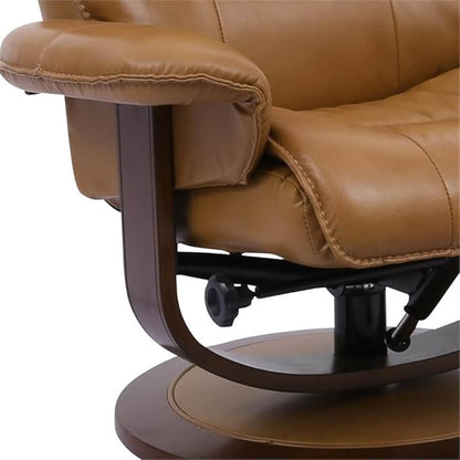 Pemberly Row Leather Swivel Recliner with Ottoman in Brown, Manual Recliner Chair for Living Room Comfort