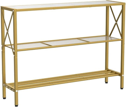 Hoctieon Gold Console Table, 3 Tier Entryway Table, Hallway Table, Narrow Sofa Table with Shelves, Entrance Table for Entryway, Gold and White
