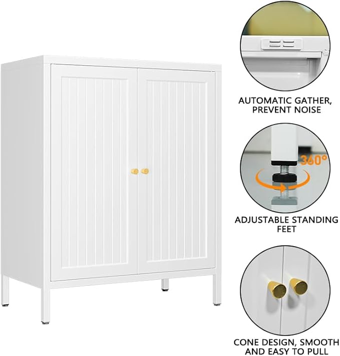 White Cabinet, 2 Door Locker Cabinets with Adjustable Shelves, Side Table Storage with Doors,Bathroom Furniture for Small Spaces,Home,Office,Kitchen,Dining Room