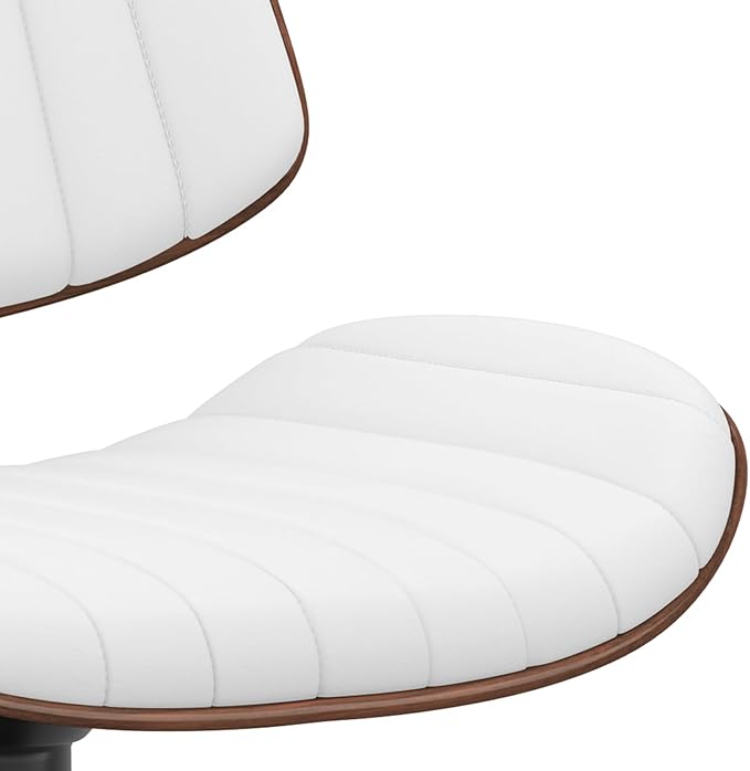 SIMPLIHOME Novak Adjustable Swivel Bar Stool - 33 inch Seat Height Upholstered Metal Chair in White Vegan Faux Leather, Mid Century Seating for Kitchen or Bar with Curved Bentwood Back