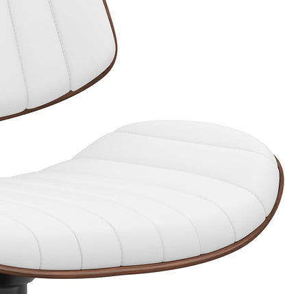 SIMPLIHOME Novak Adjustable Swivel Bar Stool - 33 inch Seat Height Upholstered Metal Chair in White Vegan Faux Leather, Mid Century Seating for Kitchen or Bar with Curved Bentwood Back