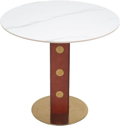 Sintered Stone Office Table and Chair Set - 33.5" Round Table for Small Offices (Red Leg and White Top, 1 Table and 2 Chairs)