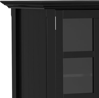 SIMPLIHOME Acadian SOLID WOOD 62 inch Wide Transitional Wide Storage Cabinet in Black, with 3 Tempered Glass Doors, 3 Adjustable Shelves