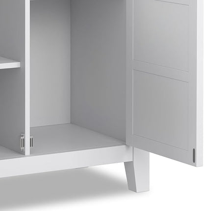 SIMPLIHOME Burlington SOLID WOOD 30 inch Wide Transitional Low Storage Cabinet in White for the Living Room, Entryway and Family Room