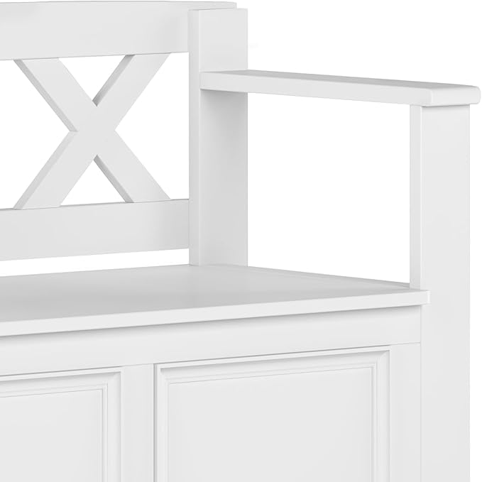 SIMPLIHOME Amherst Entryway Storage Bench - 36 inch Wide Solid Wood Small Hallway Seat in White, Transitional Bench for Entryway or Living Room with Lift-Up Lid and Compact Storage