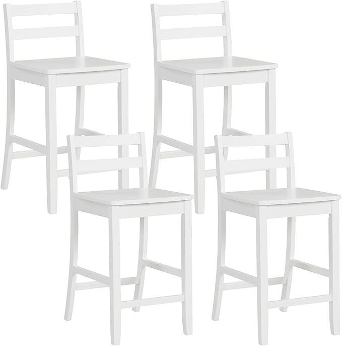 COSTWAY Wooden Bar Stools Set of 4, 24-Inch Counter Height Stools with Ergonomic Backrest & Footrest, Farmhouse High Dining Chairs for Kitchen Island, Pub, Cafe (4, White)