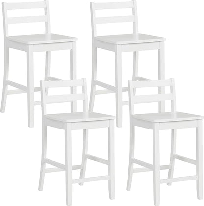 COSTWAY Wooden Bar Stools Set of 4, 24-Inch Counter Height Stools with Ergonomic Backrest & Footrest, Farmhouse High Dining Chairs for Kitchen Island, Pub, Cafe (4, White)