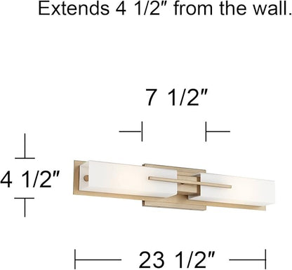 Possini Euro Design Midtown Modern Wall Light Burnished Brass Gold Metal Hardwired 23 1/2" 2-Light Fixture White Glass Shade for Bedroom Bedside Bathroom Vanity Living Room Hallway Dining House
