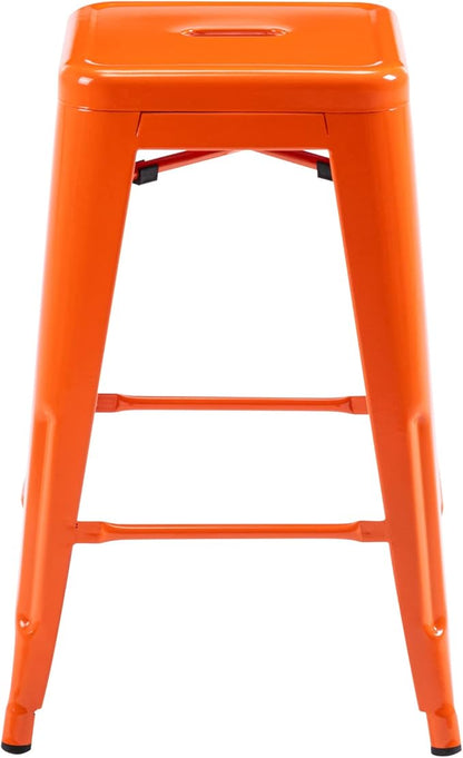 Vogue Furniture Direct 24" Bar Stools Backless Metal Barstools Indoor-Outdoor Counter Height Stools with Square Seat, Set of 2 (Orange)