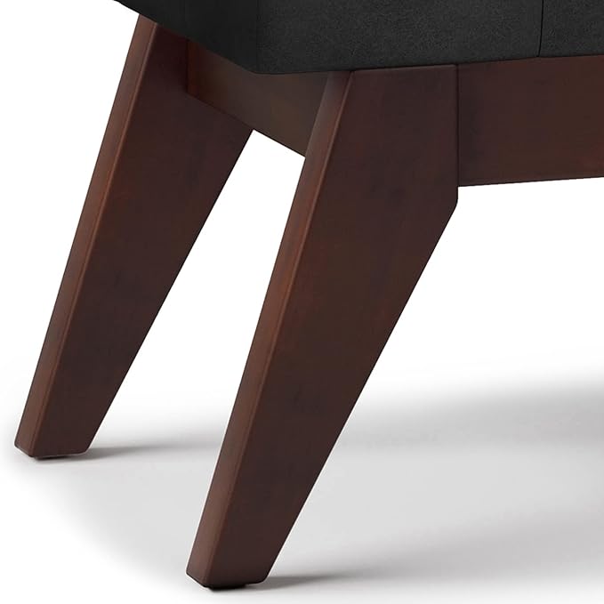 SIMPLIHOME Draper 40 inch Wide Mid Century Modern Rectangle Tufted Ottoman Bench in Distressed Black Vegan Faux Leather, Assembled, For the Living Room and Bedroom