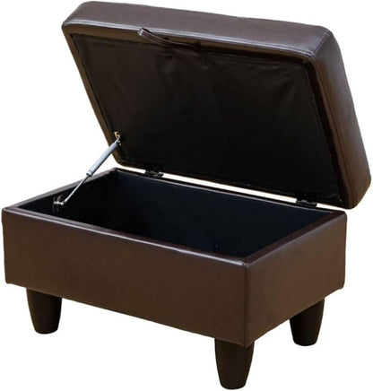 Ottoman Storage Ottoman Bench Faux Leather Footrest Footstool with Hinged Lid for Living Room, Bedroom, Entryway, Brown, 28.5"X19"X17.5"