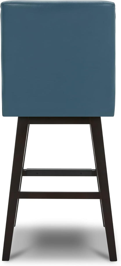 CHITA Counter Height Swivel Bar Stools Set of 3, FSC Certified Upholstered Faux Leather Barstool Chairs with Back, 26.8" H Seat Height, PU Leather in Dark Blue