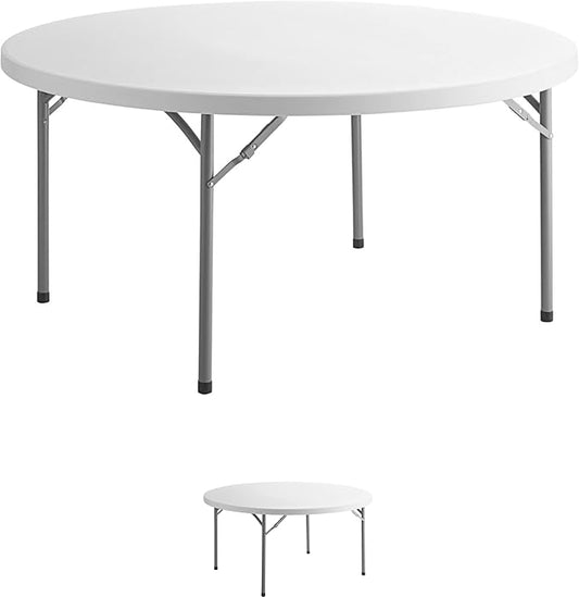 2 Pack! 60" Round Granite White Plastic Folding Banquet Table, Heavy Duty, Modern Design, Indoor & Outdoor Use, 8 Seating Capacity