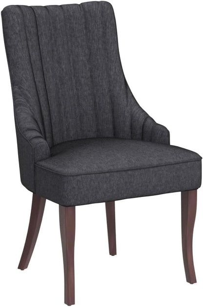 mikibama Linen Dining Chairs Set of 2 Channel Tufted Kitchen Dinner Chair Comfy Fabric Upholstered Accent Chair for Dining Room with Solid Wood Legs (Grey)