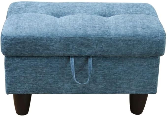 Ottoman Storage Ottoman Bench Flannel Footrest Footstool with Hinged Lid for Living Room, Bedroom, Entryway, Blue, 28.5"X19"X17.5"