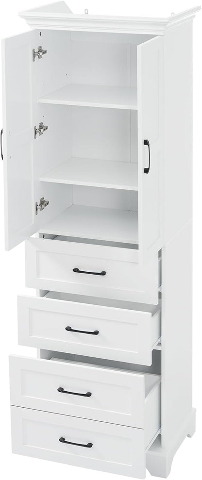 Tall Freestanding Storage Cabinet with 2 Doors & 3 Drawers, Multi-Purpose Organizer with Adjustable Shelf for Bathroom, Office, Living Room, White