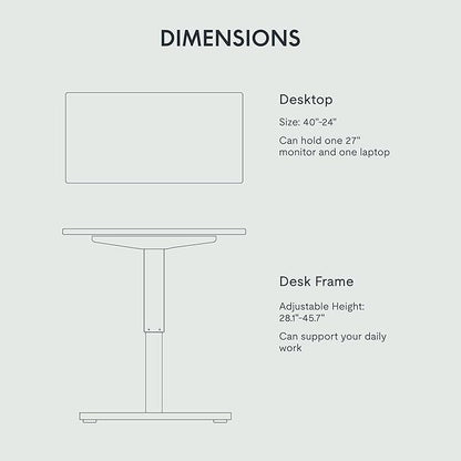 FLEXISPOT EN1 One-Piece Adjustable Desk 40 x 24 Inches Stand Up Desk Workstation Electric Standing Desk with Seamless Desktop (Silver Frame + 40 inches Black Top, 2 Packages)