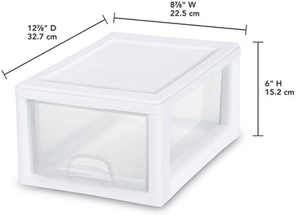 Sterilite 18-Pack Stacking Drawers, Clear Storage Closet Organizer, White Frame, 6 Quart