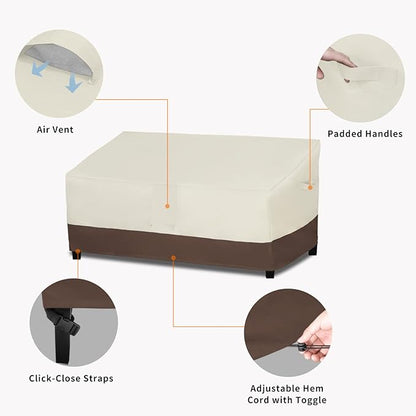 Easy-Going Waterproof Patio Loveseat Cover, Heavy Duty Windproof Outdoor Furniture Cover with Air Vent (90Wx40Dx33H inch, Beige/Dark Brown)