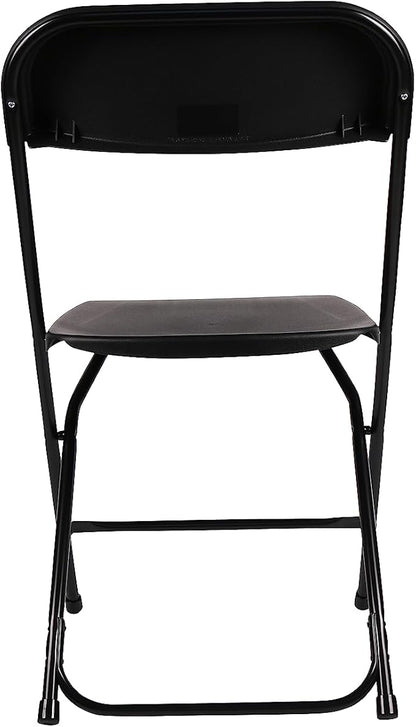 BTEXPERT Set of 4, Black Plastic Folding Chair Steel Frame Commercial High Capacity Event Chair Lightweight Set for Office Wedding Party Picnic Kitchen Dining Church School