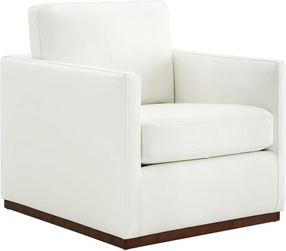 CHITA Genuine Leather Swivel Accent Chair, FSC Certified Mid Century Modern Arm Chair for Living Room and Bedroom, Fully Assembled, White