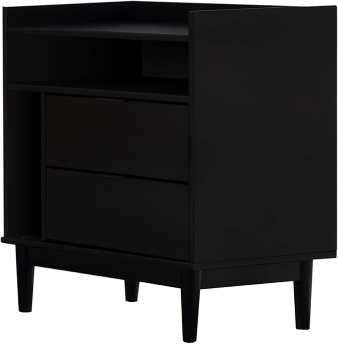 Walker Edison Blythe Mid-Century Modern Tray-Top Storage Nightstand 25 Inch Black