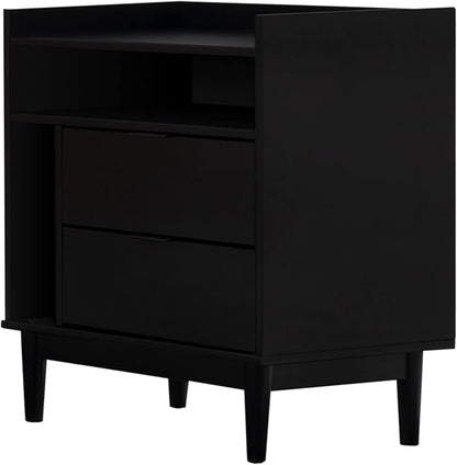 Walker Edison Blythe Mid-Century Modern Tray-Top Storage Nightstand 25 Inch Black
