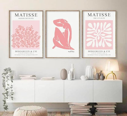 HesenDot Matisse Art wall Décor Set of 3,Unframed Blush & Salmon Pink wall art,Truly Quality Canvas Prints for 12x16in,Art poster decoration for kitchen, bathroom,living room,bedroom