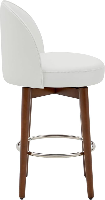 CHITA Counter Height Bar Stools Set of 2,Swivel Barstools for Kitchen Island,26.4" H Seat Height,Faux Leather,White