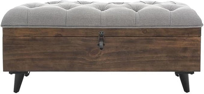 Safavieh Home Collection Liam Light Beige and Dark Oak Tufted Cocktail Ottoman