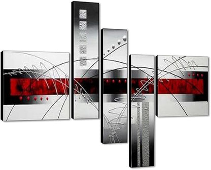 Wieco Art Extra Large Size 5 Piece Perfect White Lines Modern Stretched and Framed Artwork 100% Hand-Painted Abstract Oil Paintings on Canvas Wall Art 5pcs/set