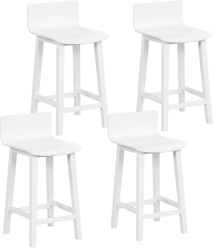 COSTWAY Solid Wood Bar Stools Set of 4, 24.5-inch Counter Height Chairs with Low Back and Footrest, Farmhouse Wooden Armless barstools for Kitchen Island, Dining Room, Cafe, Breakfast, White