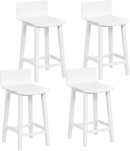 COSTWAY Solid Wood Bar Stools Set of 4, 24.5-inch Counter Height Chairs with Low Back and Footrest, Farmhouse Wooden Armless barstools for Kitchen Island, Dining Room, Cafe, Breakfast, White